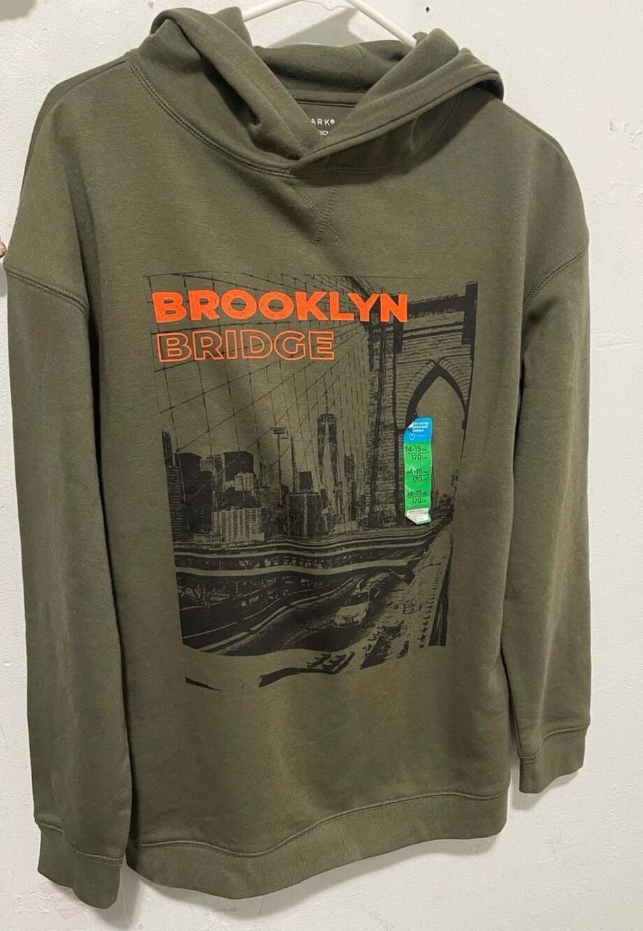 Primark Boys Olive Green Brooklyn Bridge Graphic Hoodie